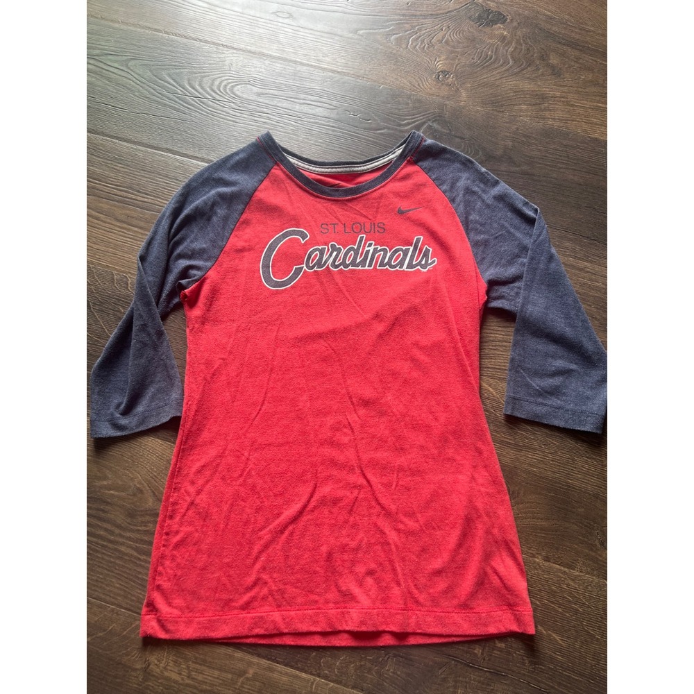 Nike St Louis Cardinals Womens Raglan 3/4 Sleeve‎ T-Shirt Red Navy Slim Fit M